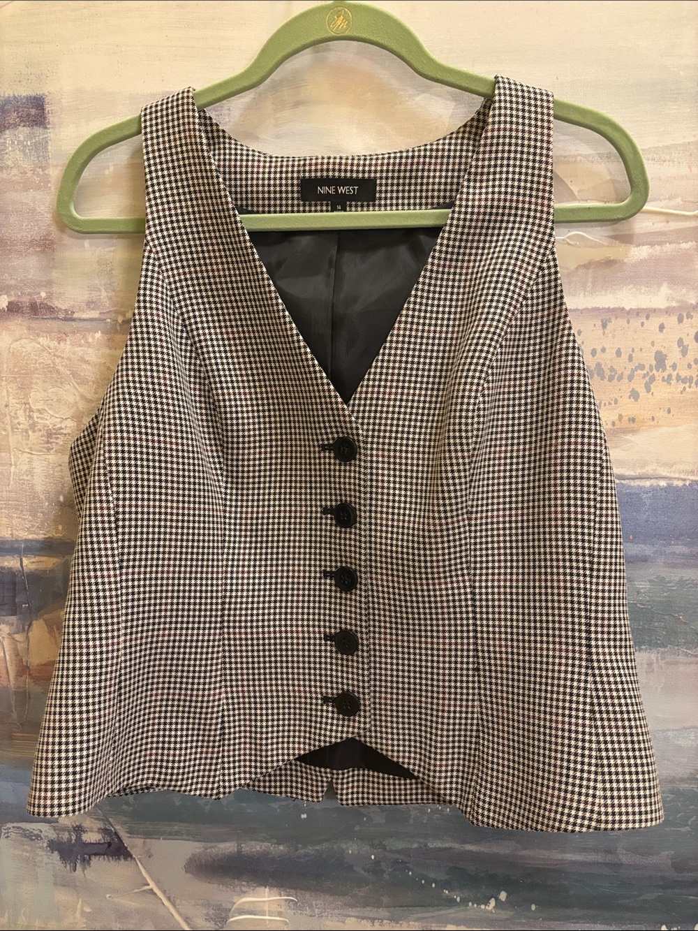 Nine West Black & White Houndstooth Button-Front Vest